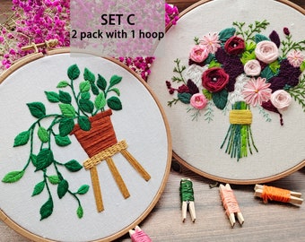 Flower Embroidery-DIY Craft- Hand Embroidery Kit- Modern Flower Floral Pattern- Christmas gift- Hoop Art-Craft- Pre Print Fabric- Needlewor