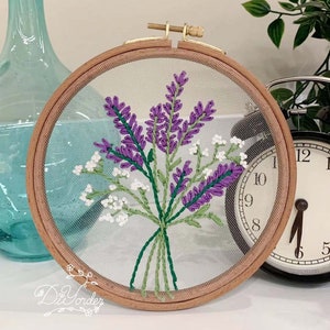 lavender Embroidery Embroidery Pattern Gift for her Pre Print Fabric Party Birthday Gift Kids Craft Needlework Hoop Art-sewing kit image 2