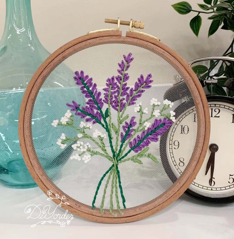 lavender Embroidery Embroidery Pattern Gift for her Pre Print Fabric Party Birthday Gift Kids Craft Needlework Hoop Art-sewing kit image 2