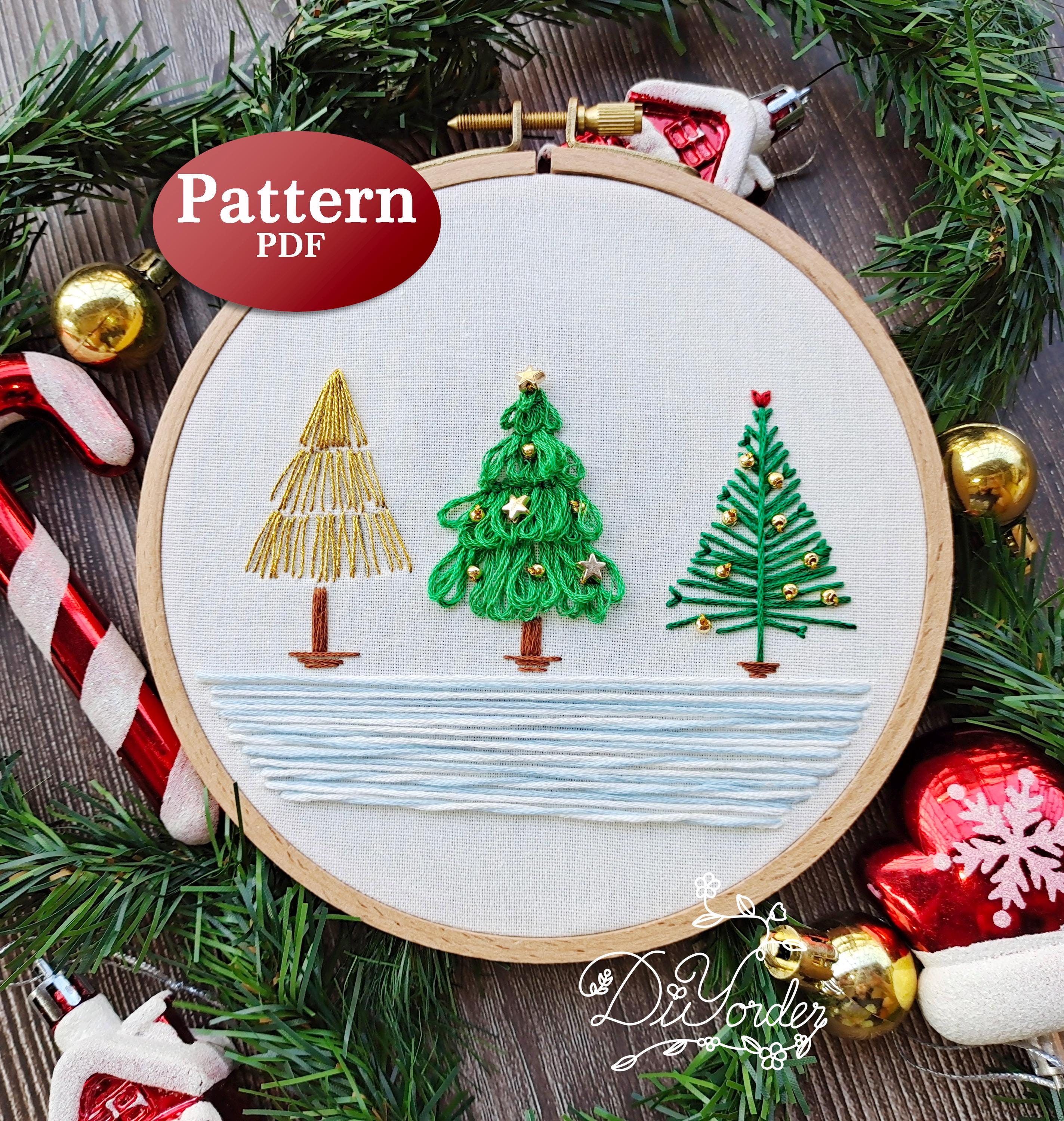 Christmas Tree Embroidery Pattern: Beginner Stitches Tutorial (PDF ...