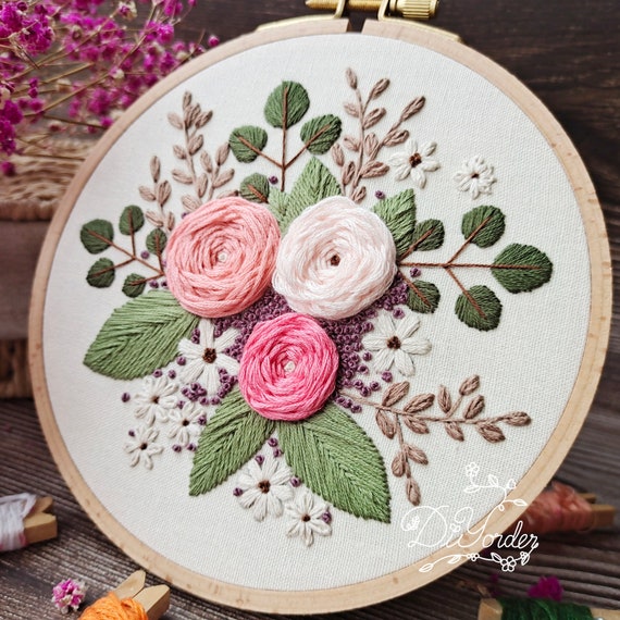 Rose Flower Embroidery Kit- Wedding Embroidery Kit- Modern Floral Flower  Pattern- Embroidery- Birthday Gift- Needlework- craft-gift to her