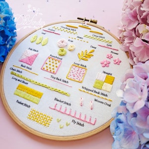 23 kinds Summer Beginner Embroidery stitch kit-embroidery stitch sampler-Embroidery starter kit-Embroidery beginner kit-birthday gift image 4