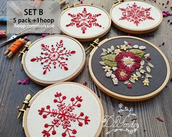 Red Flower embroidery kit-Handmade Embroidery-gift for her-Flower Embroidery Design-Needlepoint-DIY Craft Kit-Birthday Gift-Christmas Gift