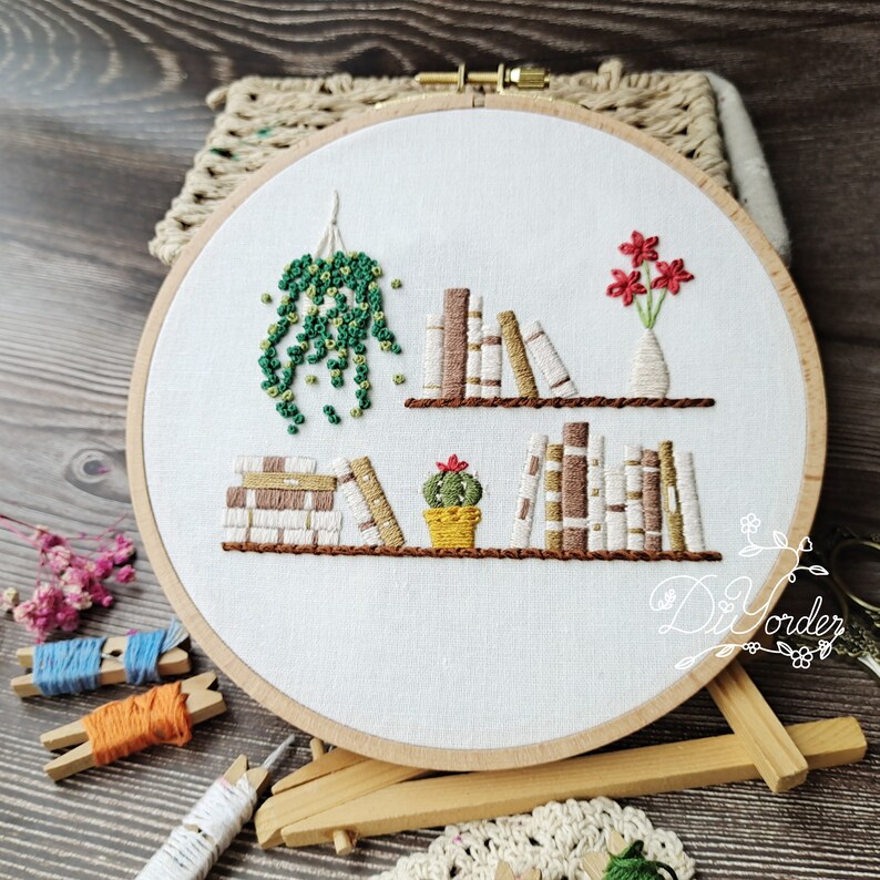 Bookshelf Embroidery Kit: Floral Book Nook Needlework Craft - Etsy