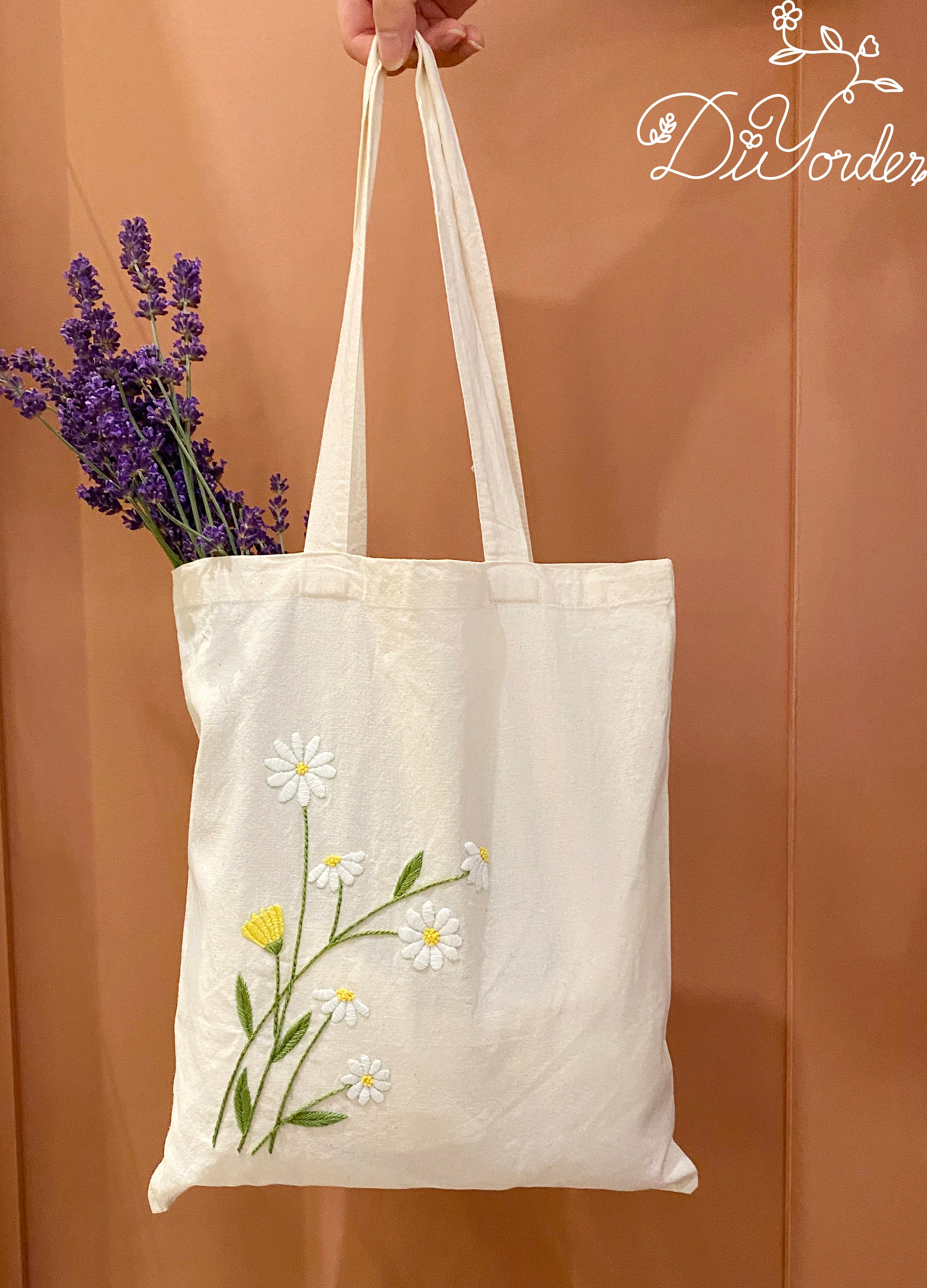 デイジートートバッグ - 刺繍バッグ - 誕生日プレゼント