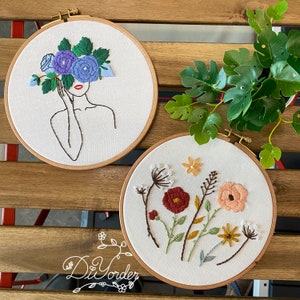 Floral Embroidery DIY Craft Kit: Pre-Printed Fabric, Needlework