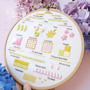 23 kinds Summer Beginner Embroidery stitch kit-embroidery stitch sampler-Embroidery starter kit-Embroidery beginner kit-birthday gift image 3