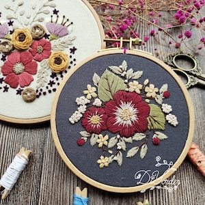 Red Flower embroidery kit-Handmade Embroidery-gift for her-Flower Embroidery Design-Needlepoint-DIY Craft Kit-Birthday Gift-Christmas Gift image 3