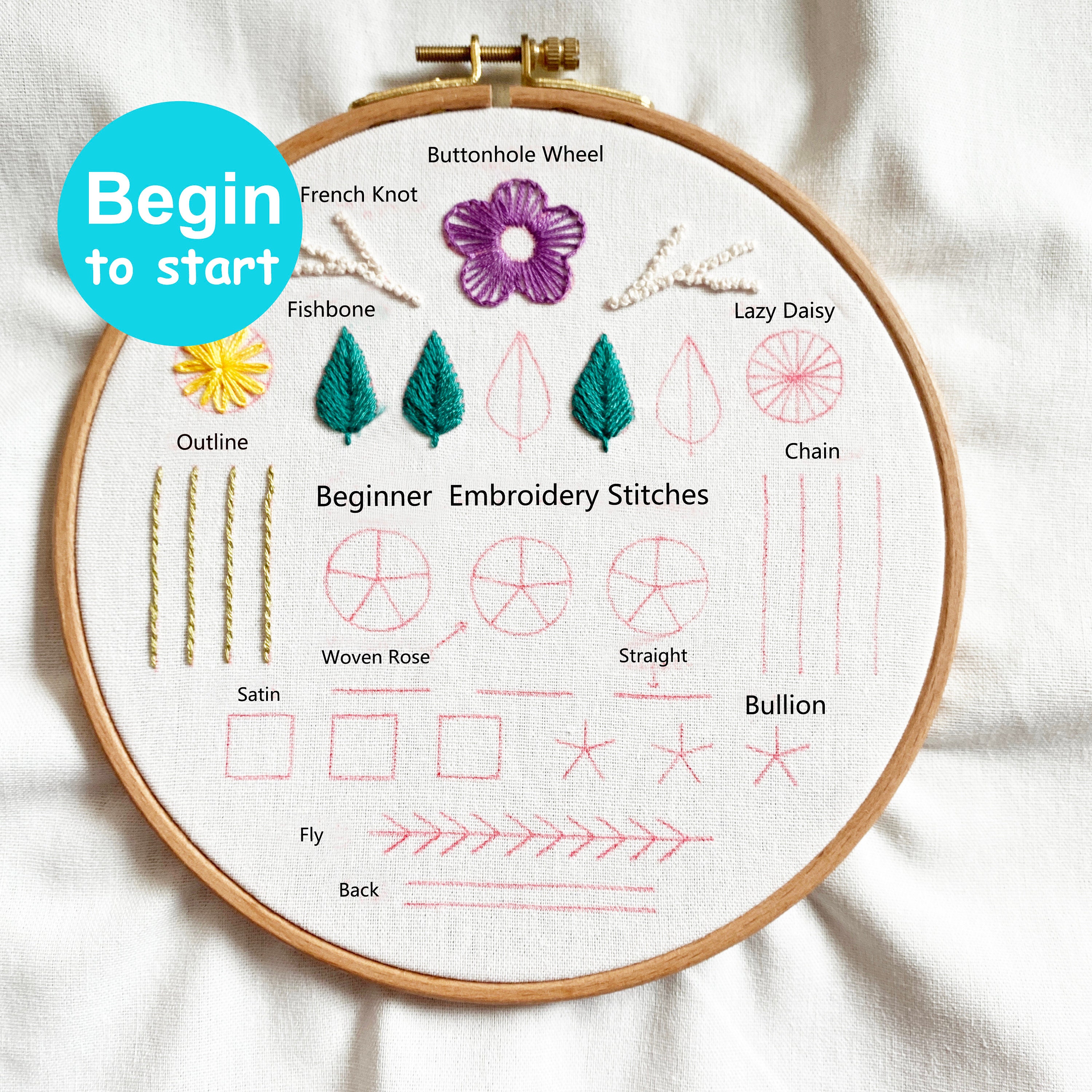 Baker Ross Plain Cross Stitch Kits for Beginners (Pack of 6) Embroidery Set with Thread for Kids