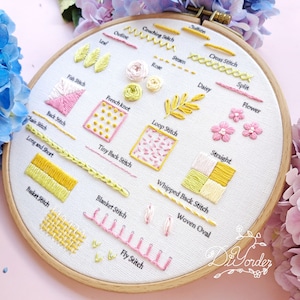 23 kinds Summer Beginner Embroidery stitch kit-embroidery stitch sampler-Embroidery starter kit-Embroidery beginner kit-birthday gift image 6