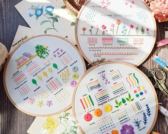 レインボー刺繍スターターキット：ステッチサンプラーパターン（初心者