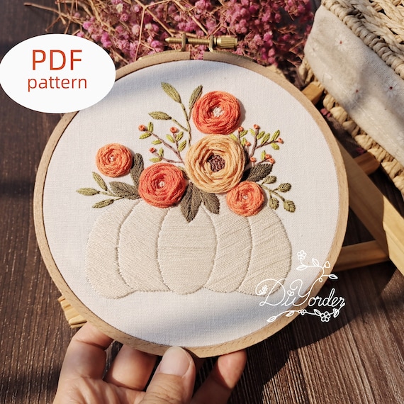 Autumn Pumpkin Embroidery Pattern Embroidery PDF Stitches - Etsy