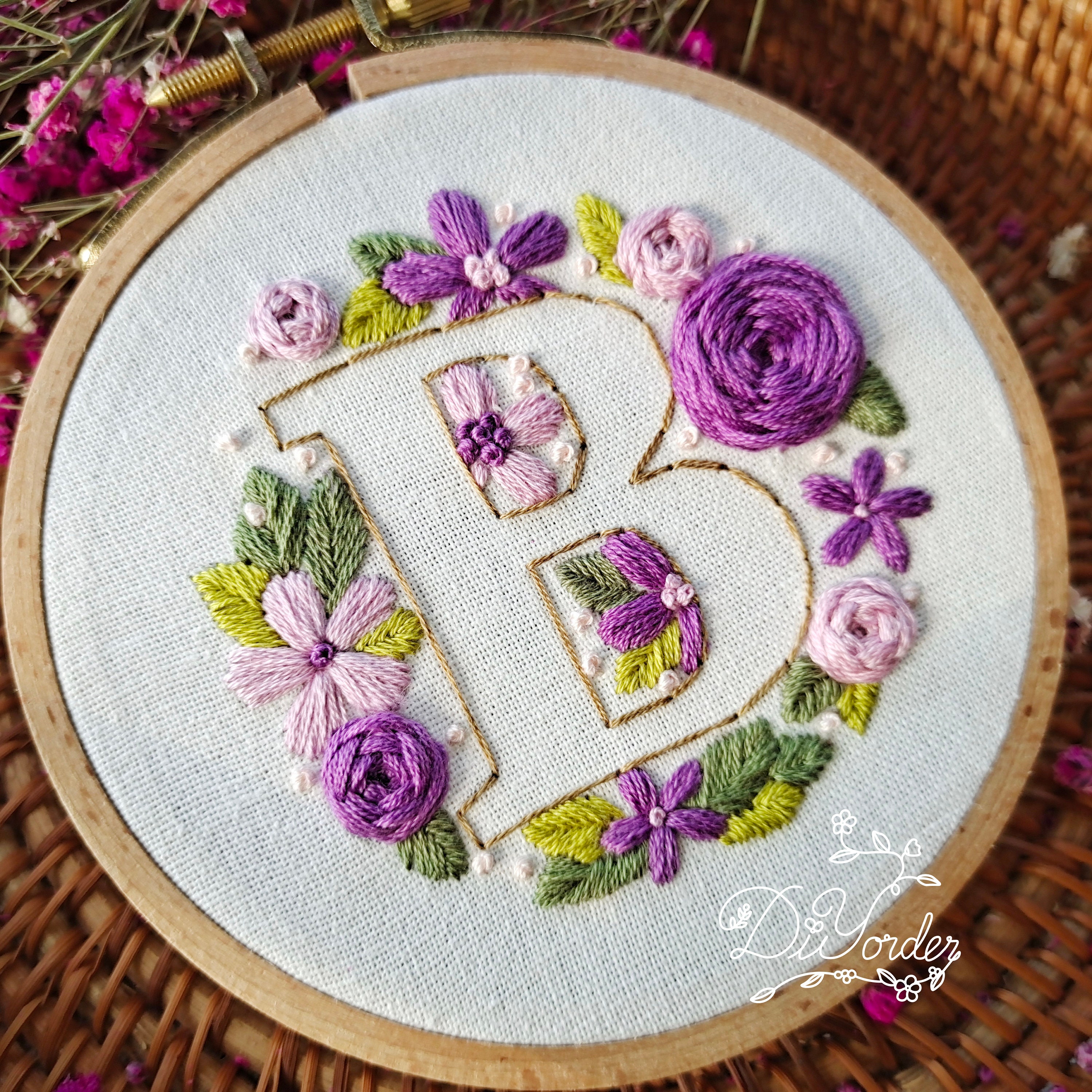 Letter B Embroidery Kit- Letter Embroidery With Flowers