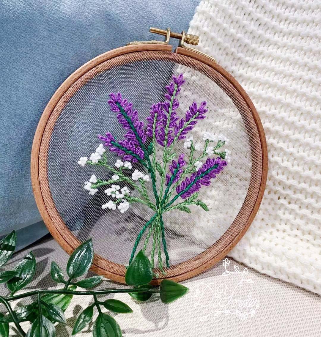 6 Purple Floral Wall Decor Embroidery Kit for Beginners. Beautiful