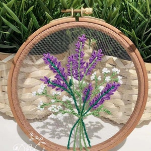 lavender Embroidery Embroidery Pattern Gift for her Pre Print Fabric Party Birthday Gift Kids Craft Needlework Hoop Art-sewing kit image 3