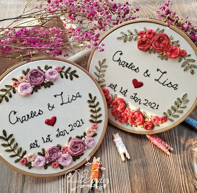 Customized Wedding embroidery kit-Customized Anniversary Embroidery Mother's Day Gift-Flower Embroidery Crafts-Needlework Kit hoop art image 3