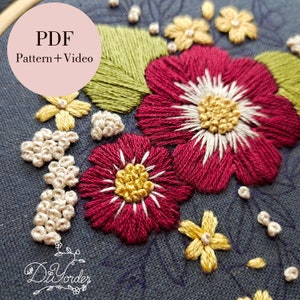 Blumen Embroidery Pattern.Beginner Embroidery PDF. Hortensie Stickpackung. PDF Stickmuster.Digitaler Sofort download Kleidung Muster