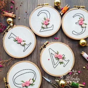 Number Embroidery kit- Flower number Embroidery Design with Flowers-Floral Alphabet Embroidery PDF Pattern,Birthday Gift-hoopart