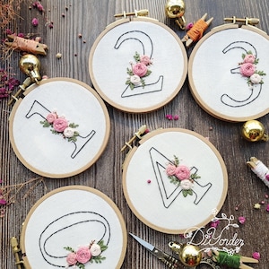 Number Embroidery kit- Flower number Embroidery Design with Flowers-Floral Alphabet Embroidery PDF Pattern,Birthday Gift-hoopart