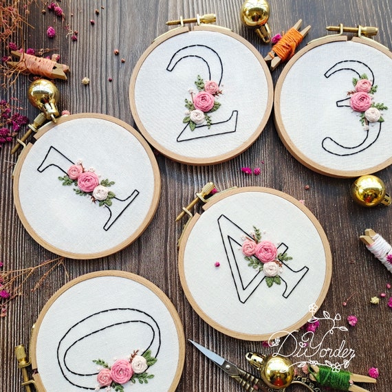 花の数字刺繍キット：DIYアルファベットパターン（PDFパターン