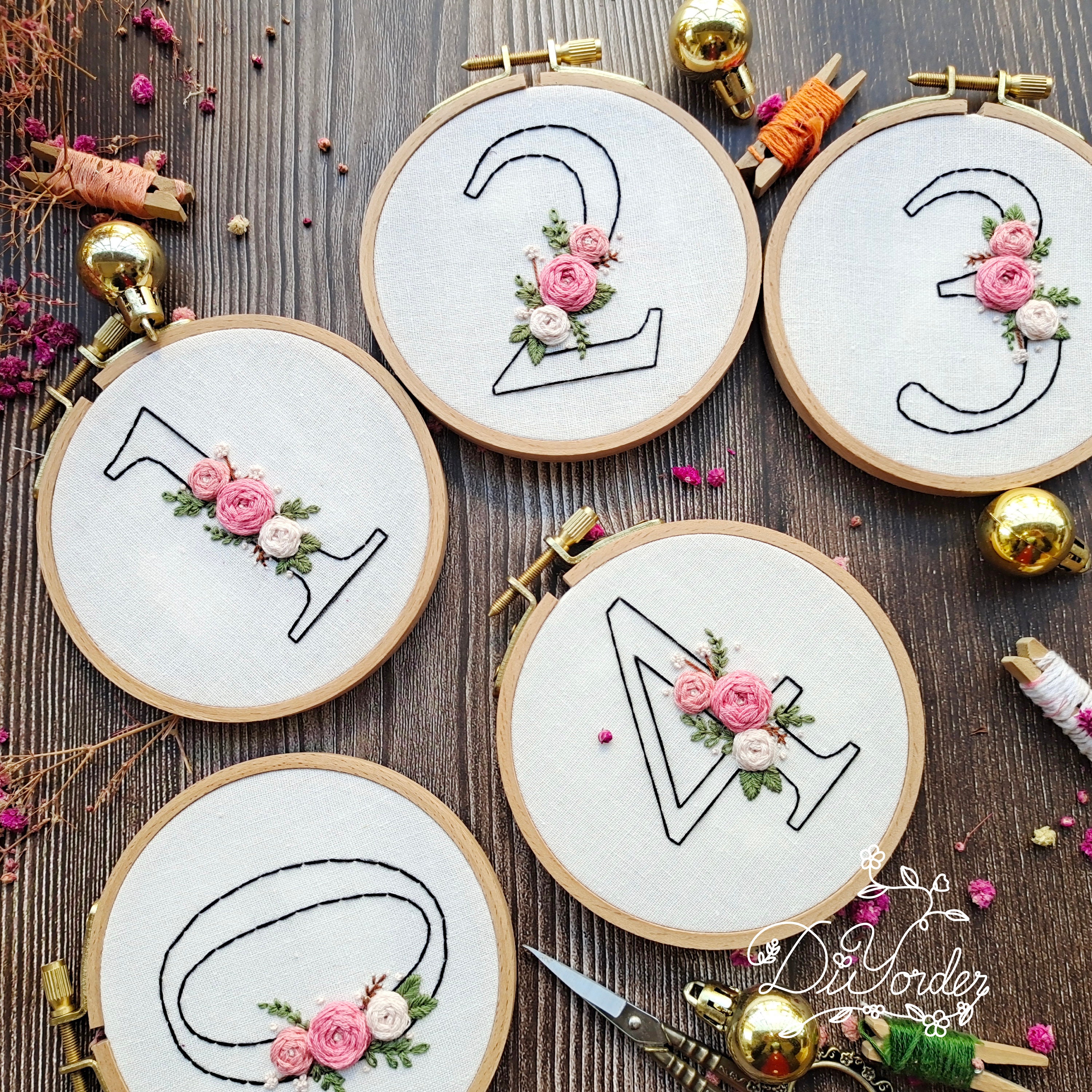 花の数字刺繍キット：DIYアルファベットパターン（PDFパターン