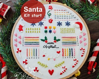 Santa Beginner Embroidery Kit: Stitch Sampler Pattern (Beginner)