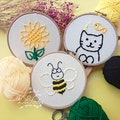 Kids Embroidery Starter Kit: Sunflower, Bee, Cat Designs product logo