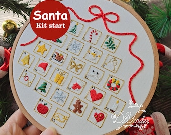 Santa Christmas beginner Kit: Embroidery Stitch Sampler with Pattern (PDF)
