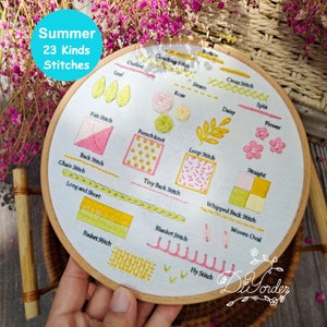 23 kinds Summer Beginner Embroidery stitch kit-embroidery stitch sampler-Embroidery starter kit-Embroidery beginner kit-birthday gift image 9