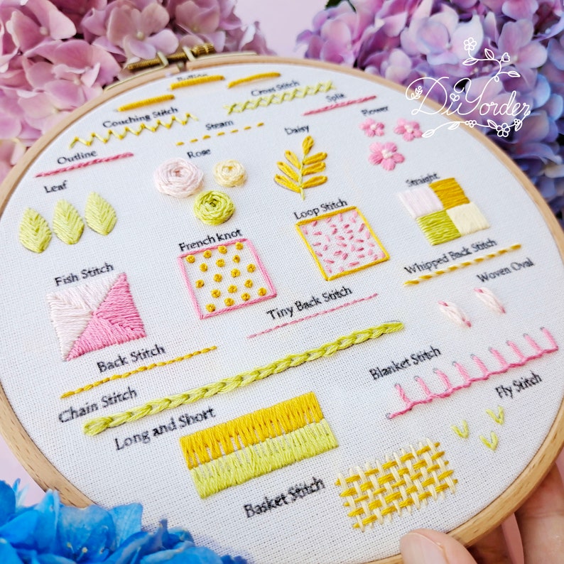 23 kinds Summer Beginner Embroidery stitch kit-embroidery stitch sampler-Embroidery starter kit-Embroidery beginner kit-birthday gift image 2