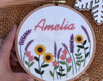 Girl Name Embroidery Kit: DIY Sunflower Floral Personalized Embroidery