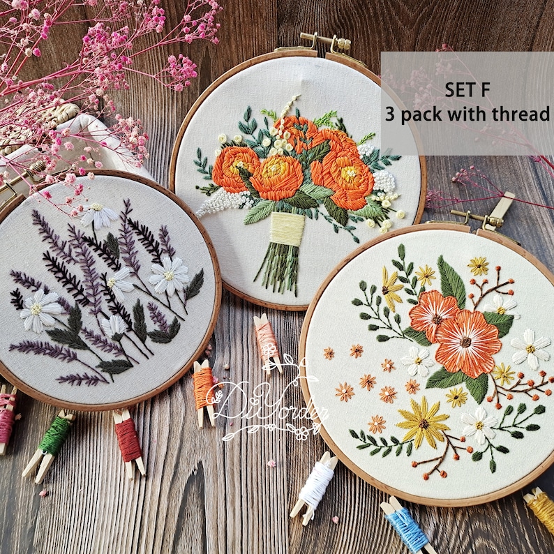 3 Pack Embroider Kitbeginner Embroidery Kit Flowers Etsy Australia