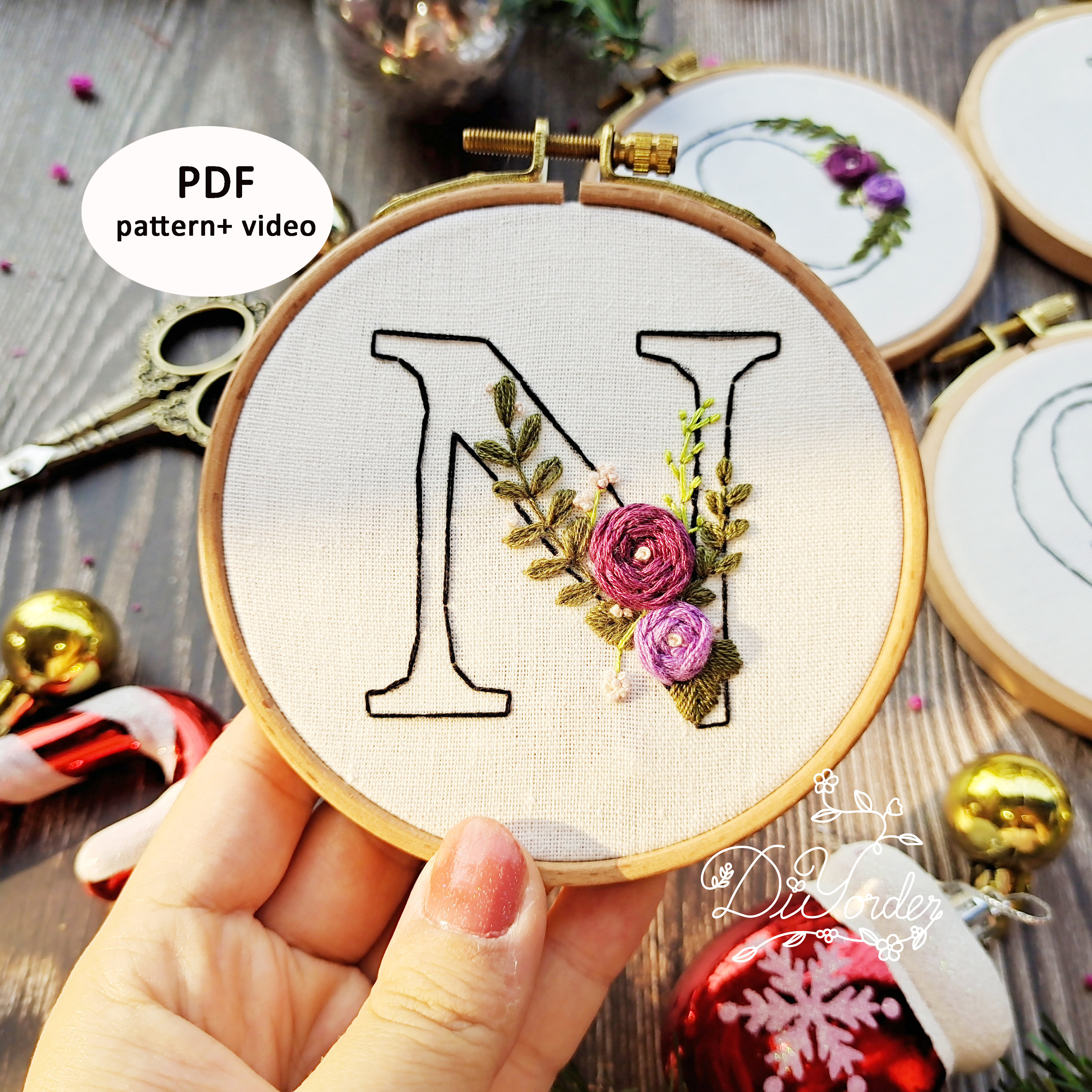文字 N の刺繍パターン、PDF 刺繍パターン。デジタル文字刺繍