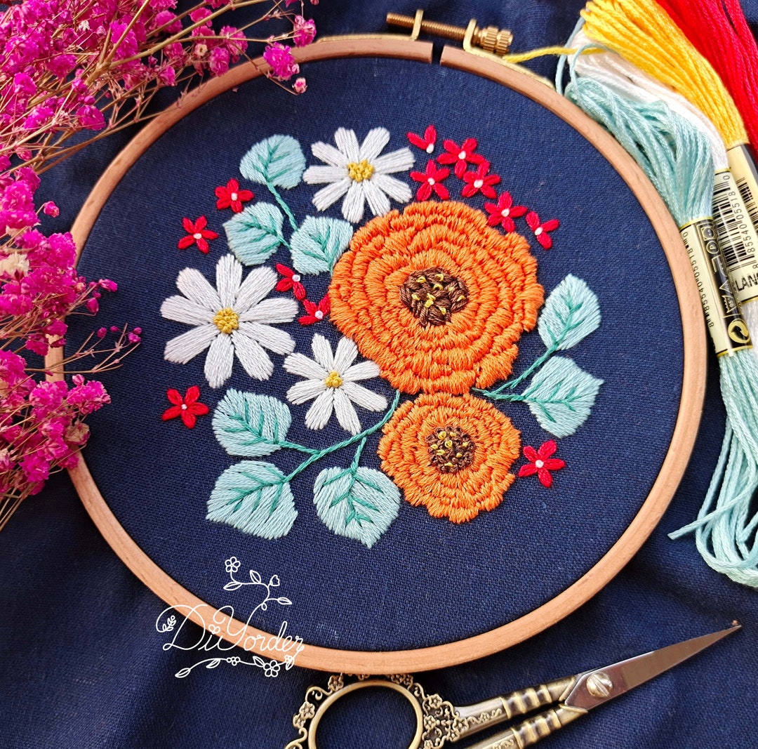 Flower Embroidery wall Decor Sewing Kit Modern Floral Flower Pattern