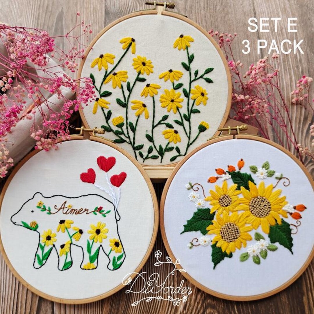 DiyerClub Crafts Embroidery Kit for Beginner - Floral Embroidery Kit with  Patterns- Modern Hand Embroidery Designs - DIY Needlework Set with Stamped