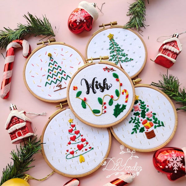 Christmas Tree Ornament Embroidery Kit: DIY Holiday Craft