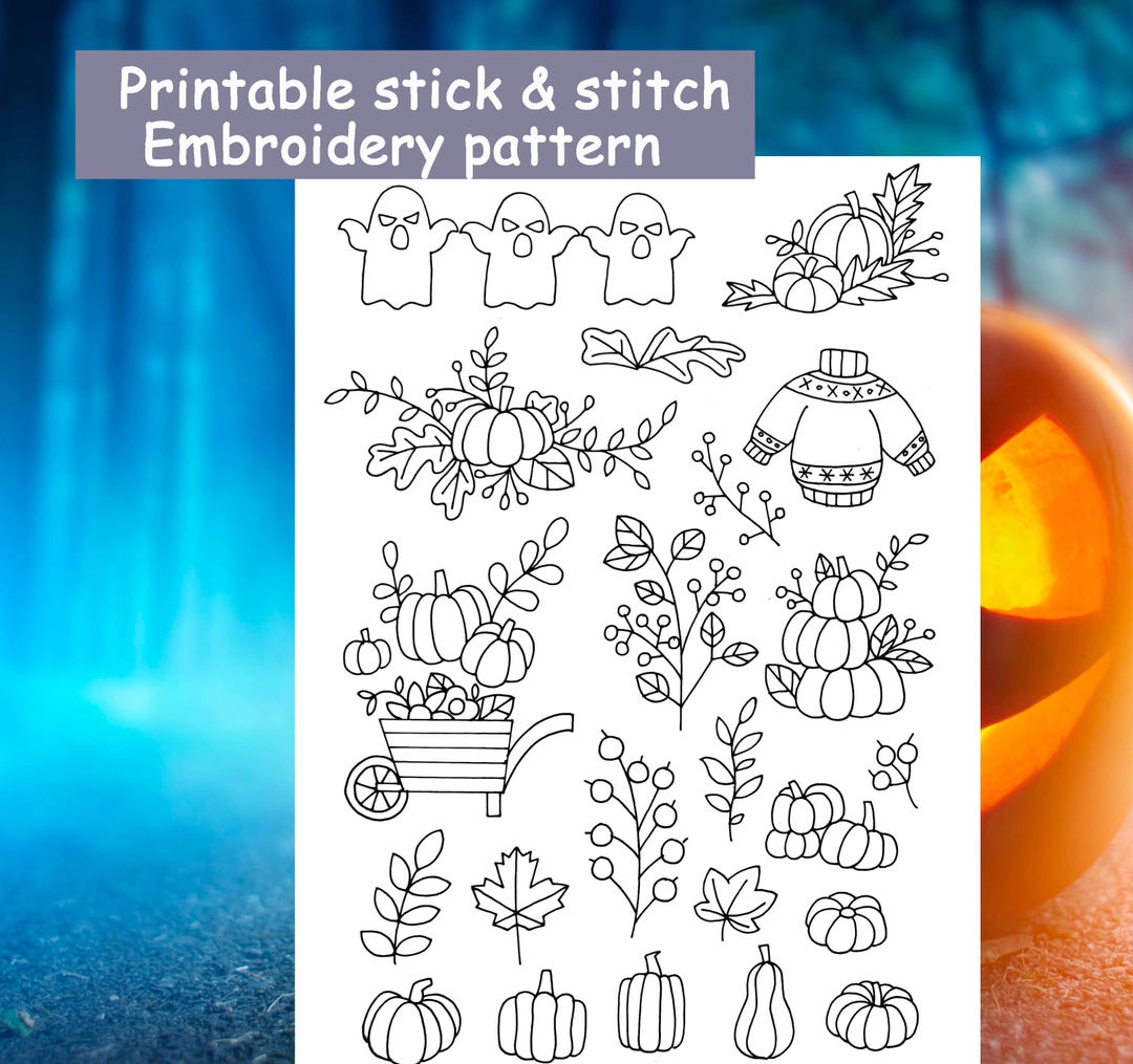 Pumpkin Printable Stick and Stitch Embroidery Pattern-pdf Embroidery ...