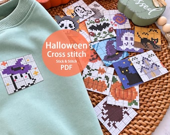 10CT Cross stitch Halloween Pattern: Stick and Stitch Designs (PDF)