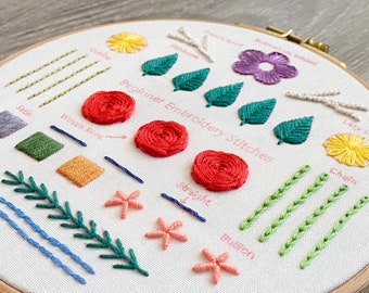 Beginner Embroidery Kit-Learn 10 different stitches-Embroidery kit beginner-How to start embroidery-fabric-needle kit-birthday gift-handmade