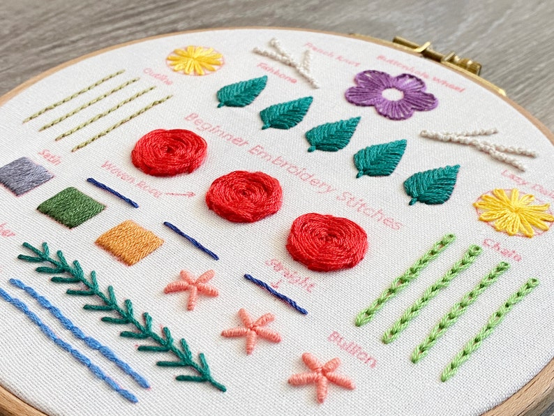 Beginner Embroidery Kit-Learn 10 different stitches-Embroidery kit beginner-How to start embroidery-fabric-needle kit-birthday gift-handmade 