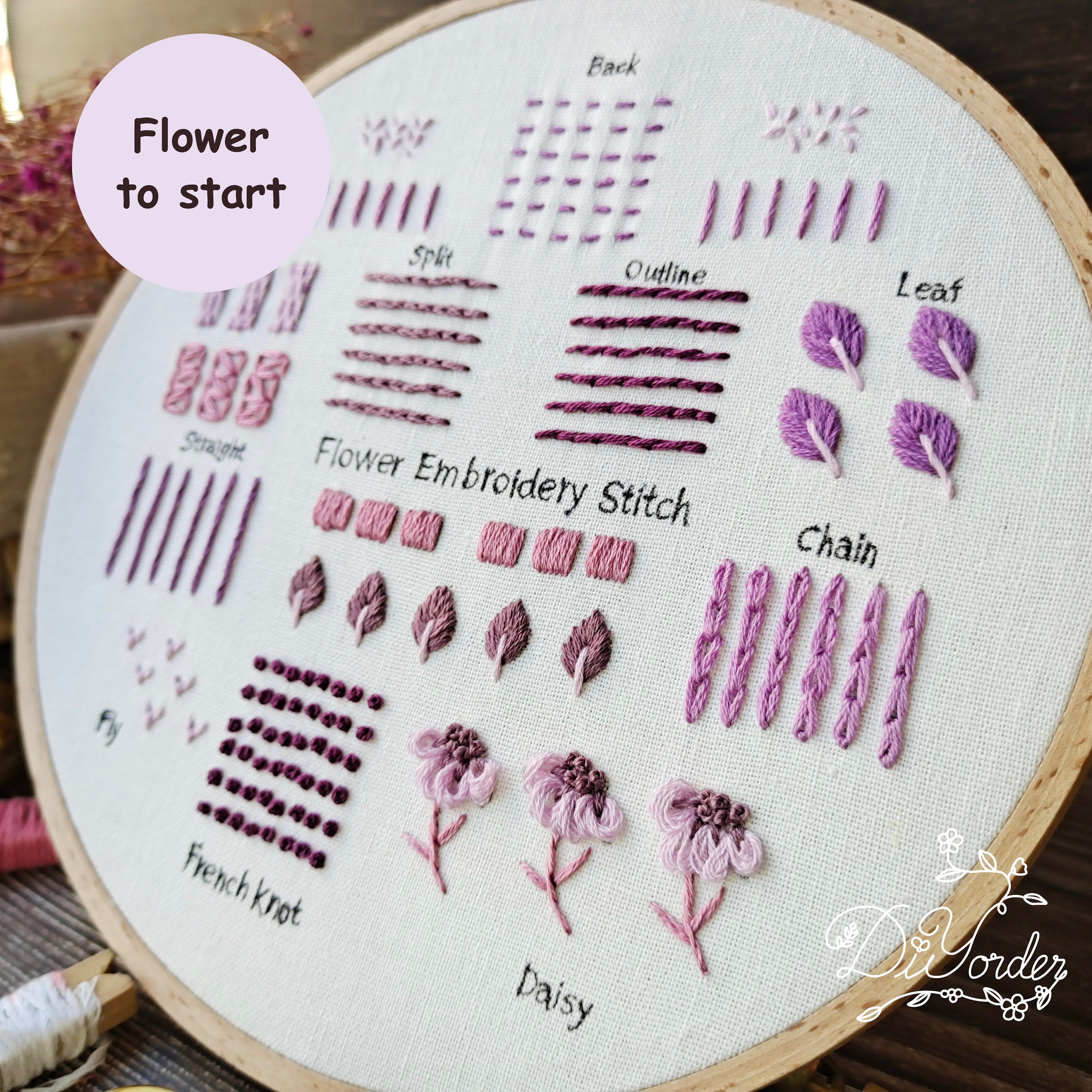 Purple Flower Beginner Kit-embroidery Sampler-embroidery Starter Kit- embroidery Beginner Kit-embroidery Pattern-birthday Gift-handmade 