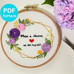 Wedding Flower Embroidery Pattern: Beginner DIY (PDF Pattern)