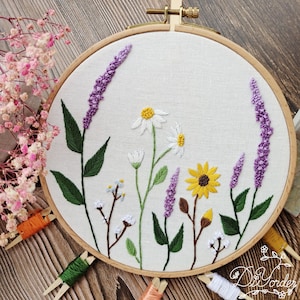 Kit de artesanato DIY - Kit de bordado à mão - Padrão de flor floral moderno - Tecido pré-impresso - Presente de aniversário para festa - Artesanato infantil - Bordado - Arte em argola