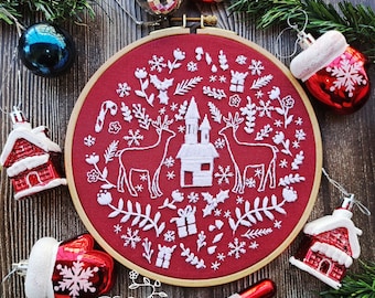 Christmas Embroidery Kit, Winter Embroidery Kit, Beginner embroidery kit, Embroidery Pattern, DIY kit, Christmas x stitch,Embroidery Design