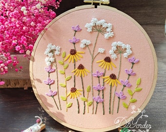 Pink Flower Embroidery  Kit- Wedding Embroidery Kit- Modern Floral Flower Pattern- Embroidery- Birthday Gift- Needlework- craft-gift to her