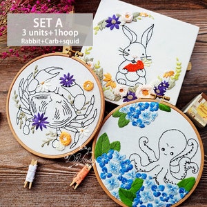 Rainbow Beginner kit-Hand embroidery stitch sampler-Embroidery starter kit-Embroidery beginner kit-Embroidery Pattern-birthday gift-handmade SET A 3packs+1hoop