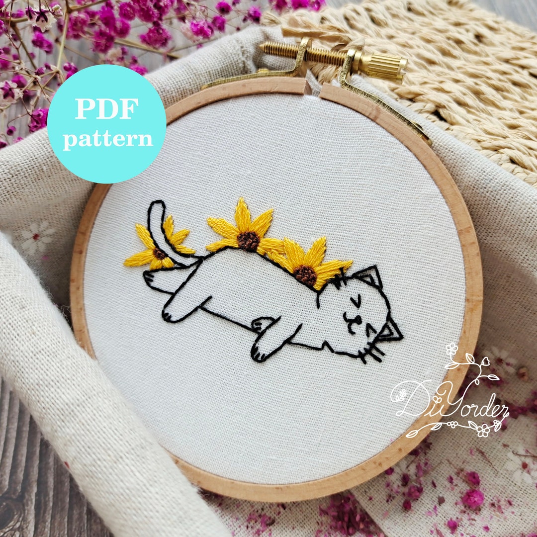 Cat Embroidery Pattern, Embroidery PDF, Stitches Tutorial, PDF