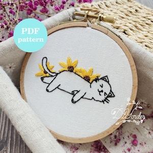 Cat Embroidery Pattern: Beginner Stitches Tutorial (PDF Download)