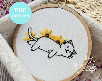 Cat Embroidery Pattern: Beginner Stitches Tutorial (PDF Download)
