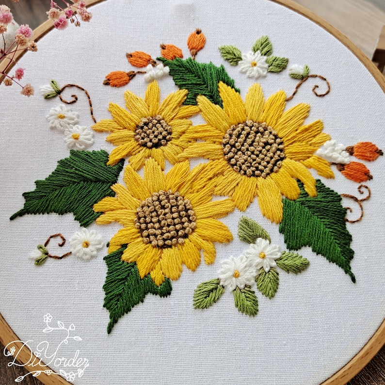 Sunflower Embroideryhandmade Embroidery embroidery Kit wall Etsy New